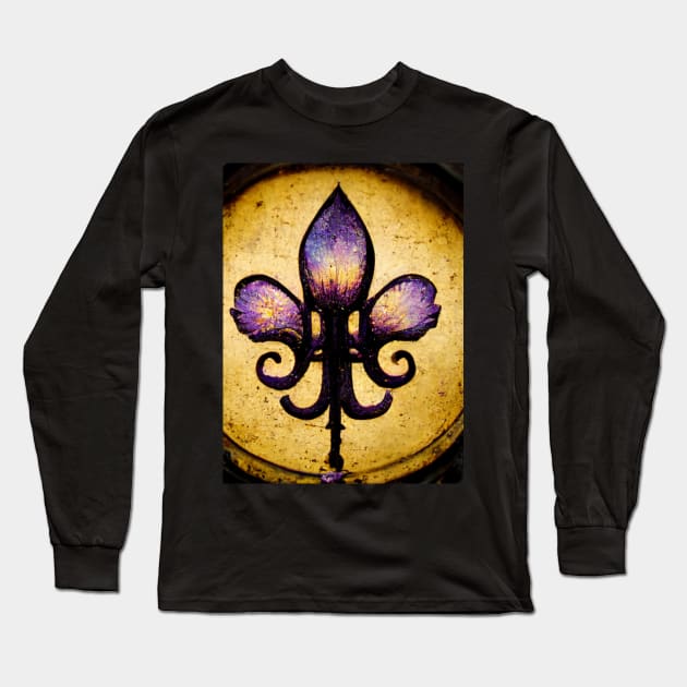 Gold and Purple Fleur De Lis on Lamp Post Long Sleeve T-Shirt by mw1designsart